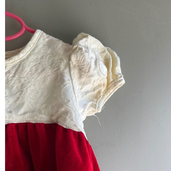 Toddler Girls Red Velvet Dress Party Holiday Damask Top Short Sleeve - Picture 9 of 9